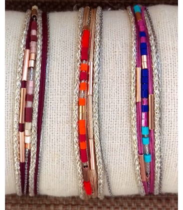 Bracelet multitours chaîne-fil-perles