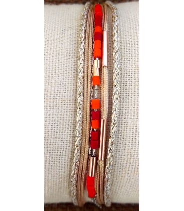 Bracelet multitours chaîne-fil-perles