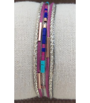 Bracelet multitours chaîne-fil-perles
