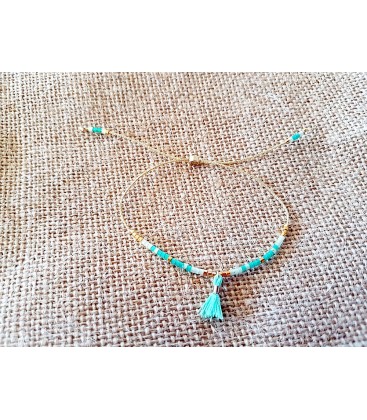 Bracelet petites perles vertes-fleur
